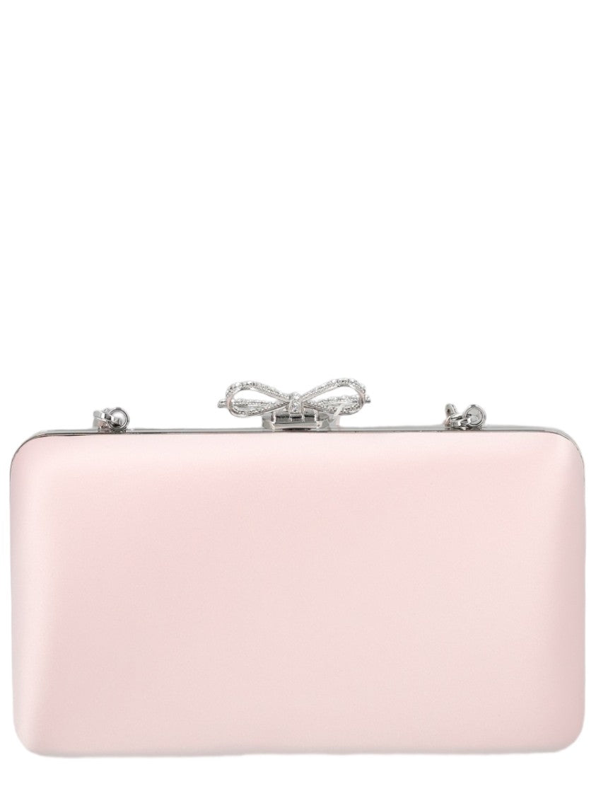 Self-Portrait Rectangular Pink Clutch With Bow Clasp And Chain Strap