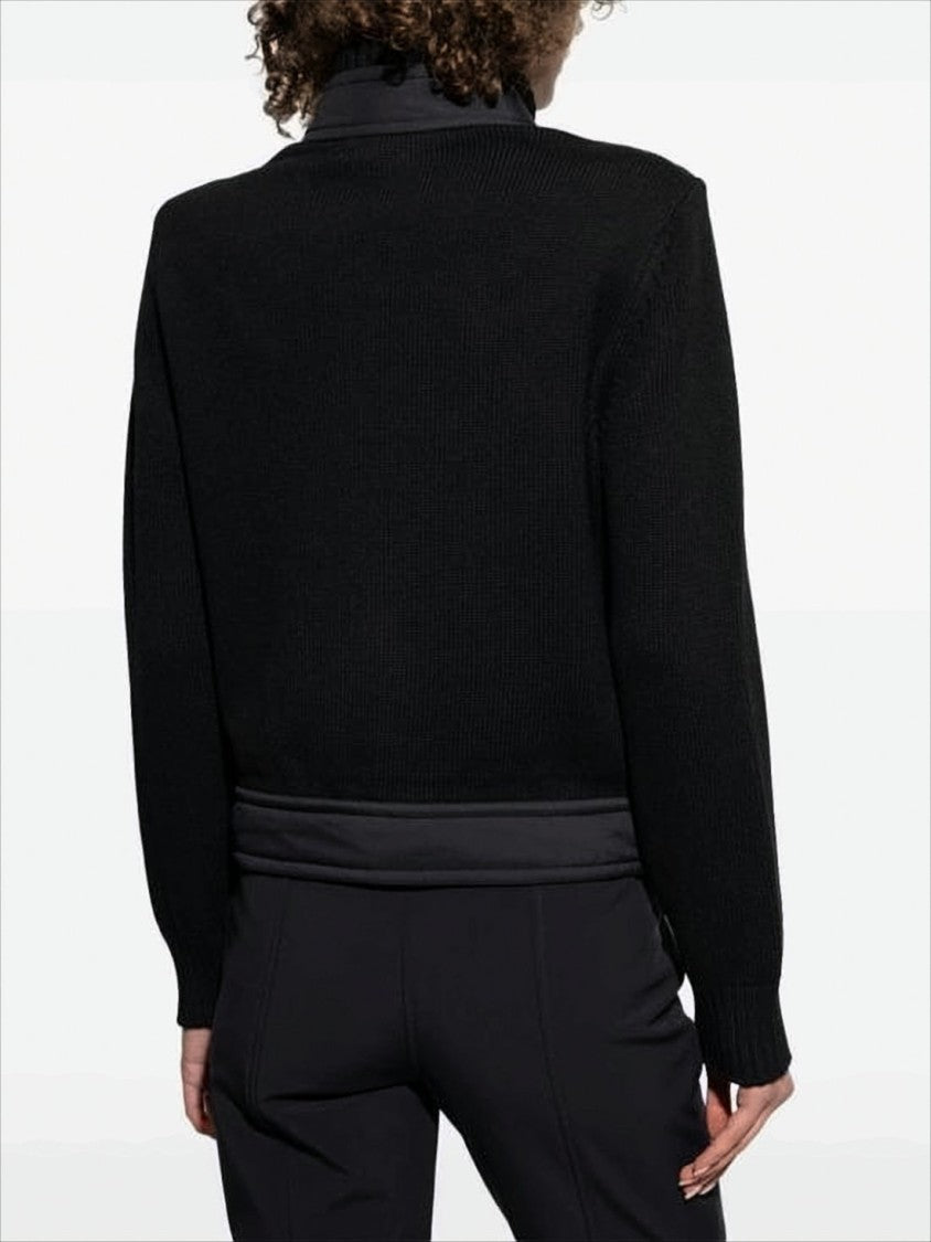 Moncler Quilted Nylon Front Panel Cardigan With Contrasting Knit Sleeves