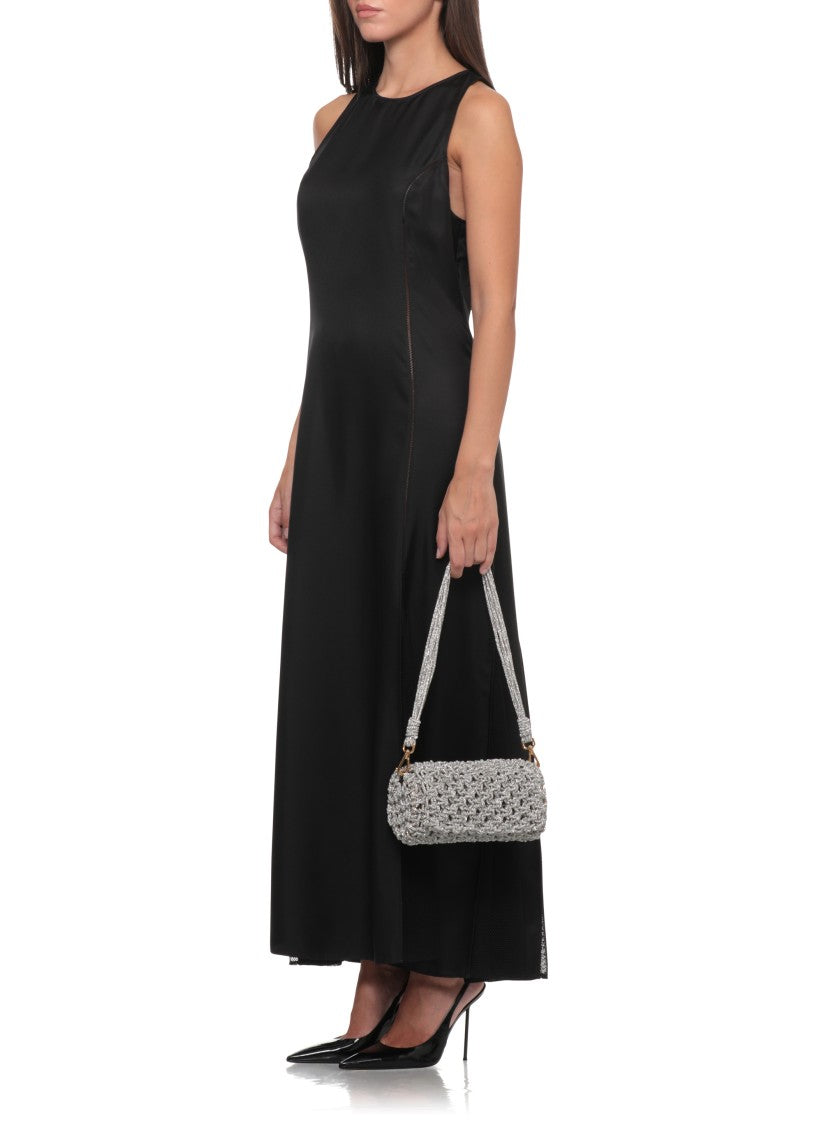 Hibourama Cylindrical Silver Hibourama Jewelry Bag With Woven Crystal Design