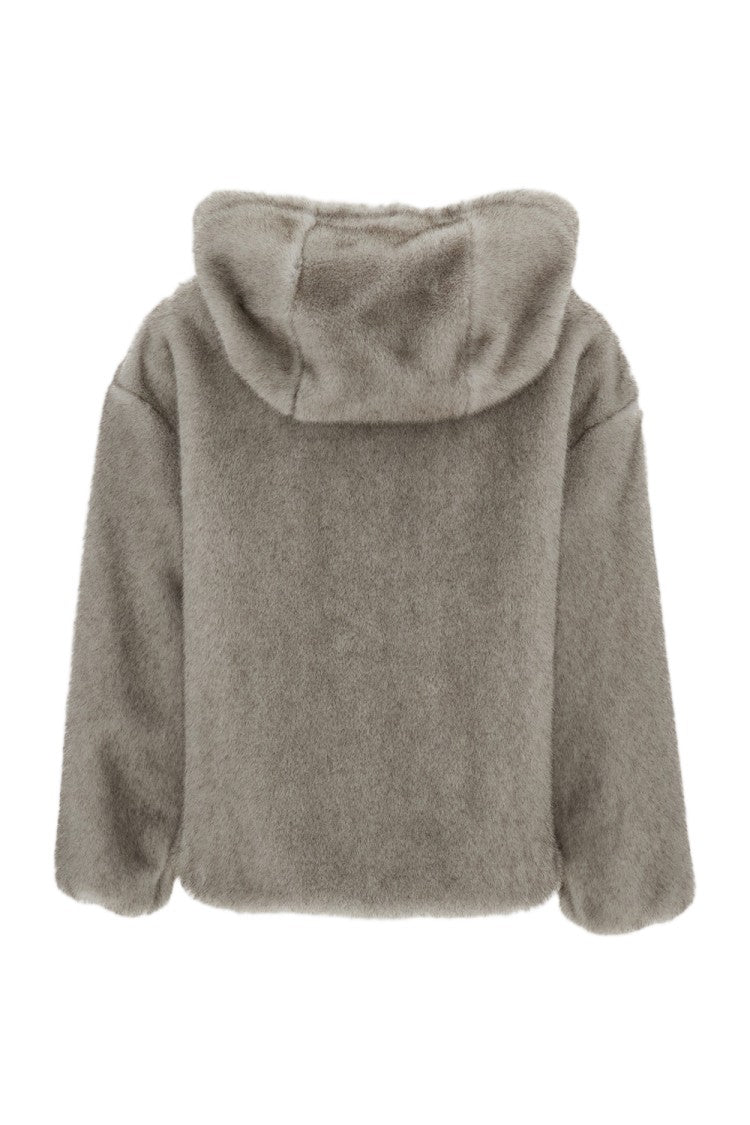 Herno Short Bomber Jacket In Plush Faux Fur