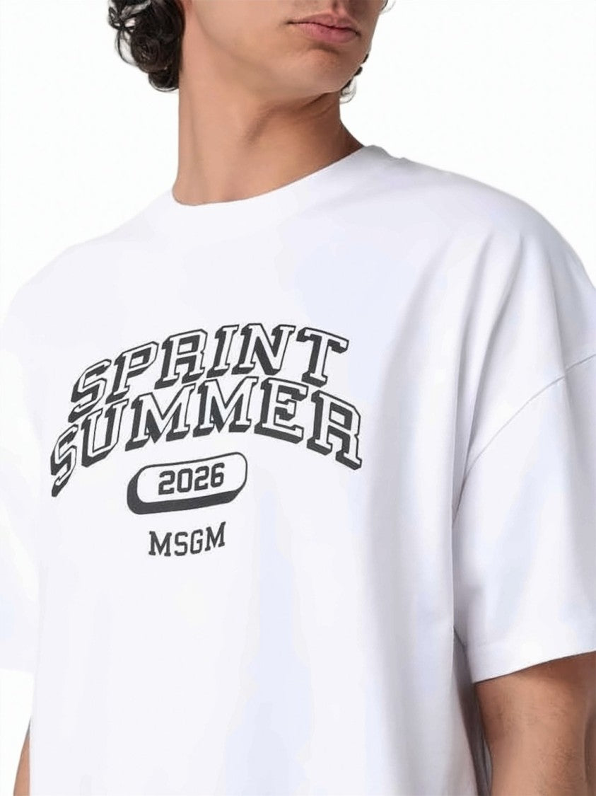 Msgm White Cotton Graphic T-Shirt