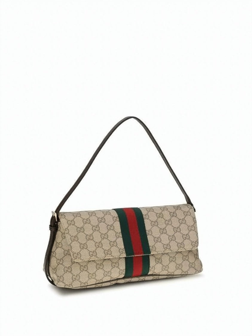 Gucci Canvas Shoulder Bag With Monogram Pattern And Signature Stripe