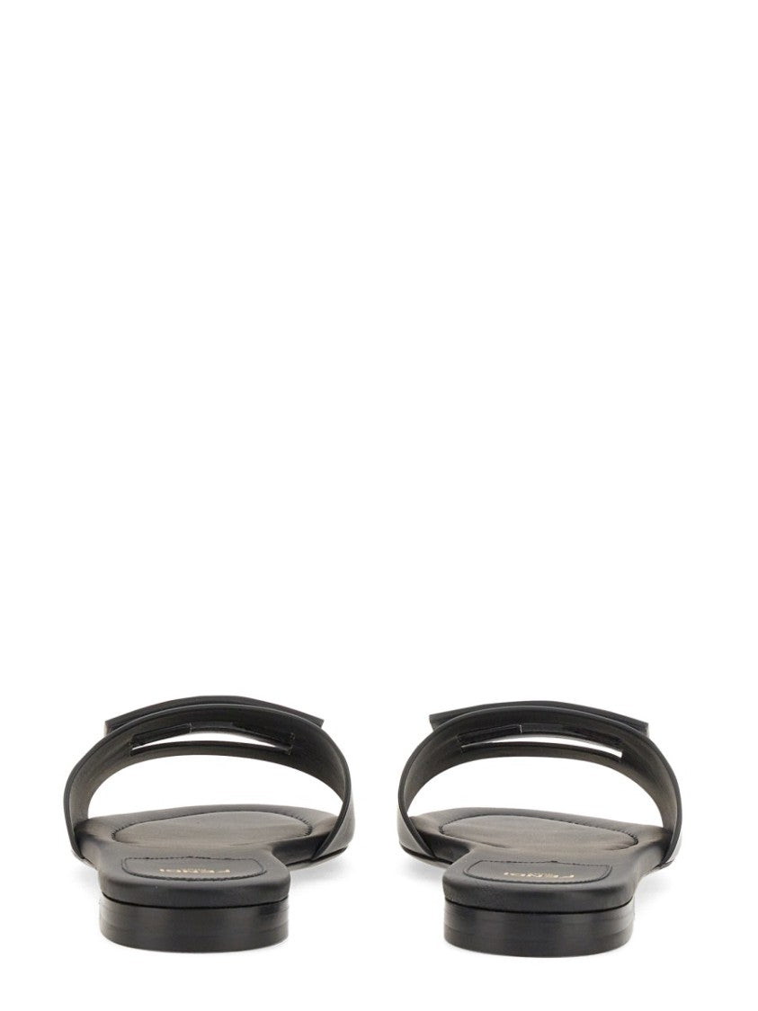 Fendi Minimalist Cut-Out Logo Leather Slide Sandals