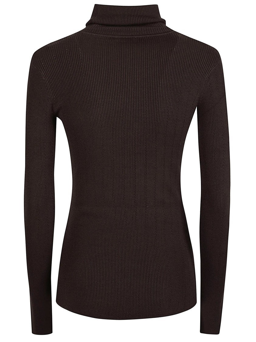 Elisabetta Franchi Fitted Long Sleeve Sweater With Turtleneck And Ribbed Texture