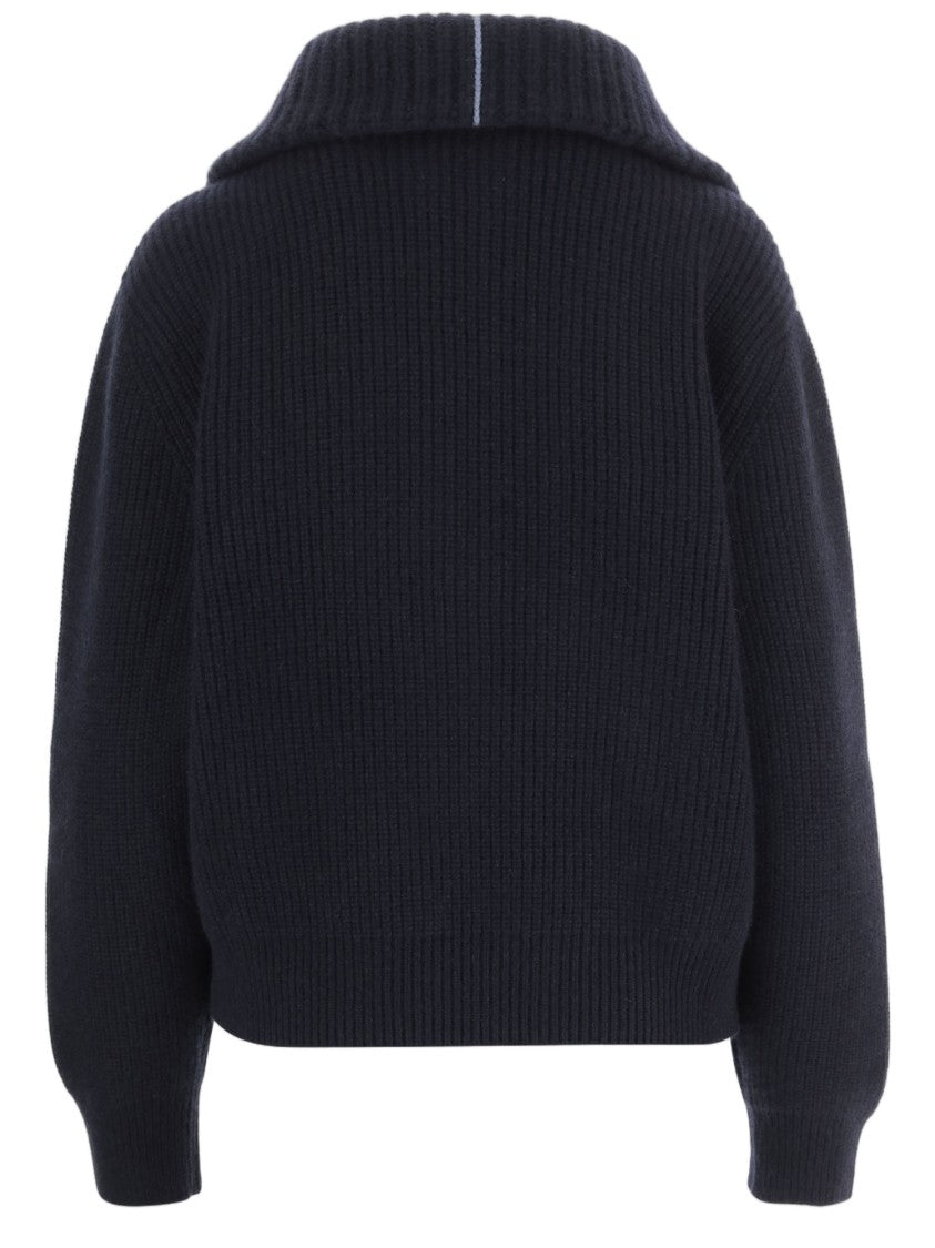 Malo Dark Navy Ribbed Half-Zip Cashmere Sweater