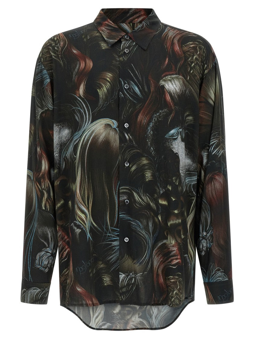 Magliano Wig Motif All-Over Print Shirt With Asymmetric Hem