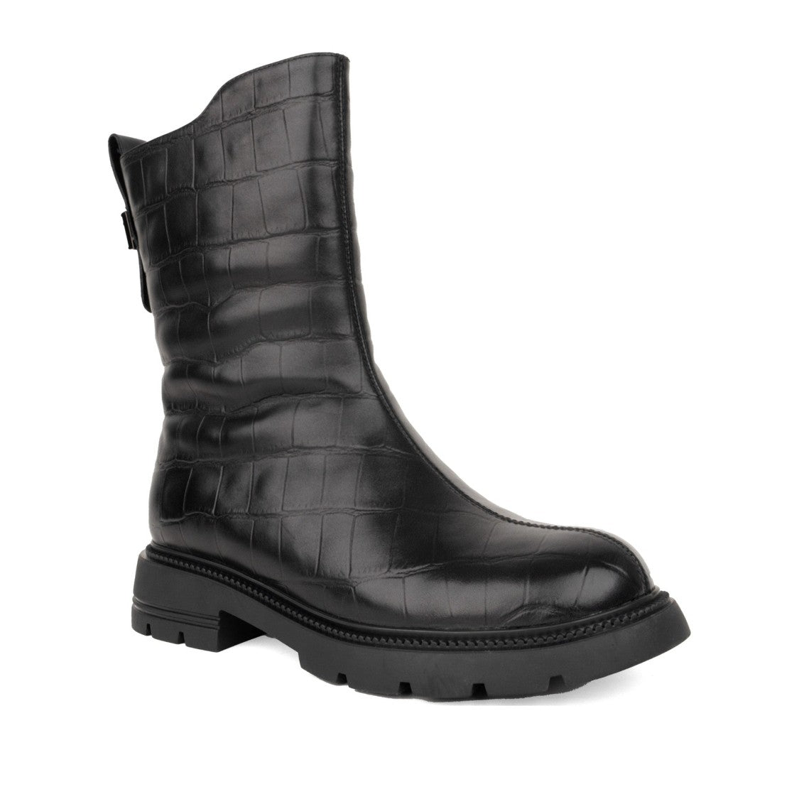 Sergio Moretti Black Fur-Lined Textured Side Zipper Leather Boots