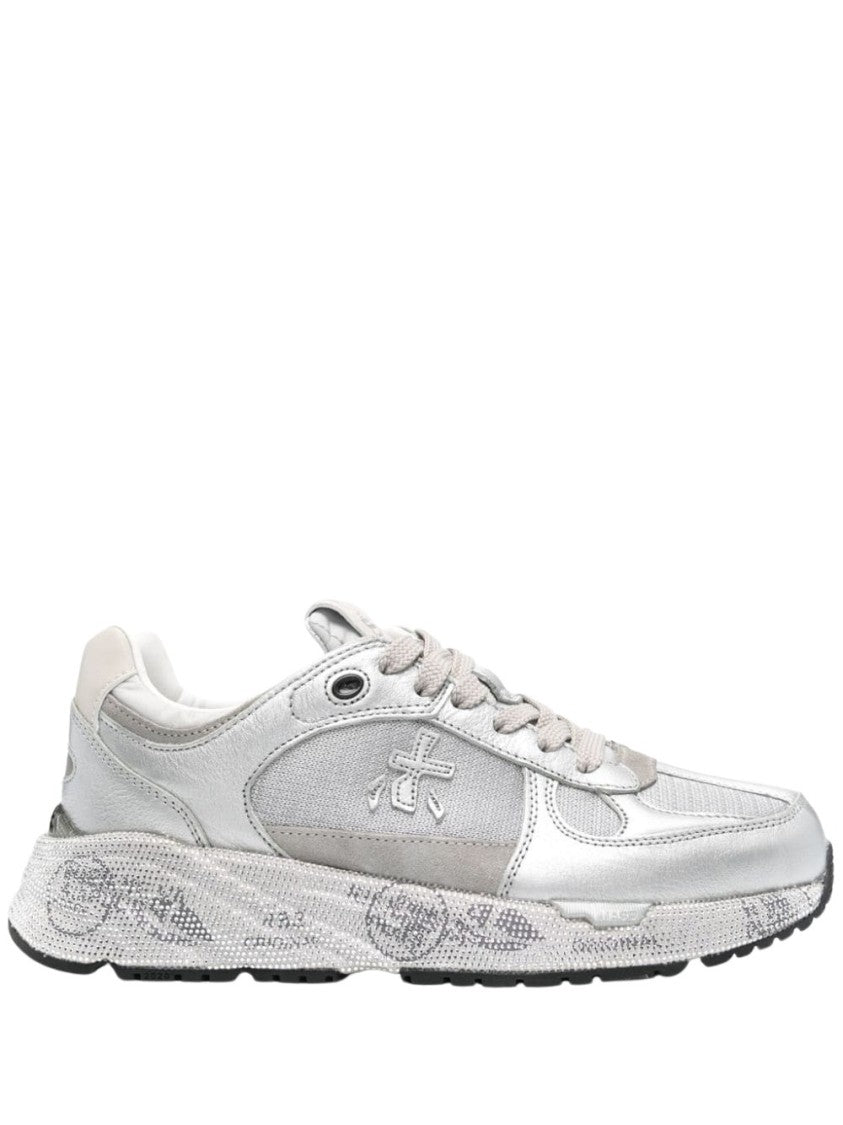 Premiata Silver Leather Sneakers With Textured Finish