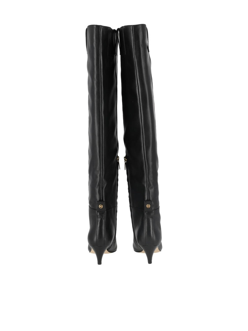Michael Kors Daniela Pointed-Toe Kitten-Heel Leather Boots