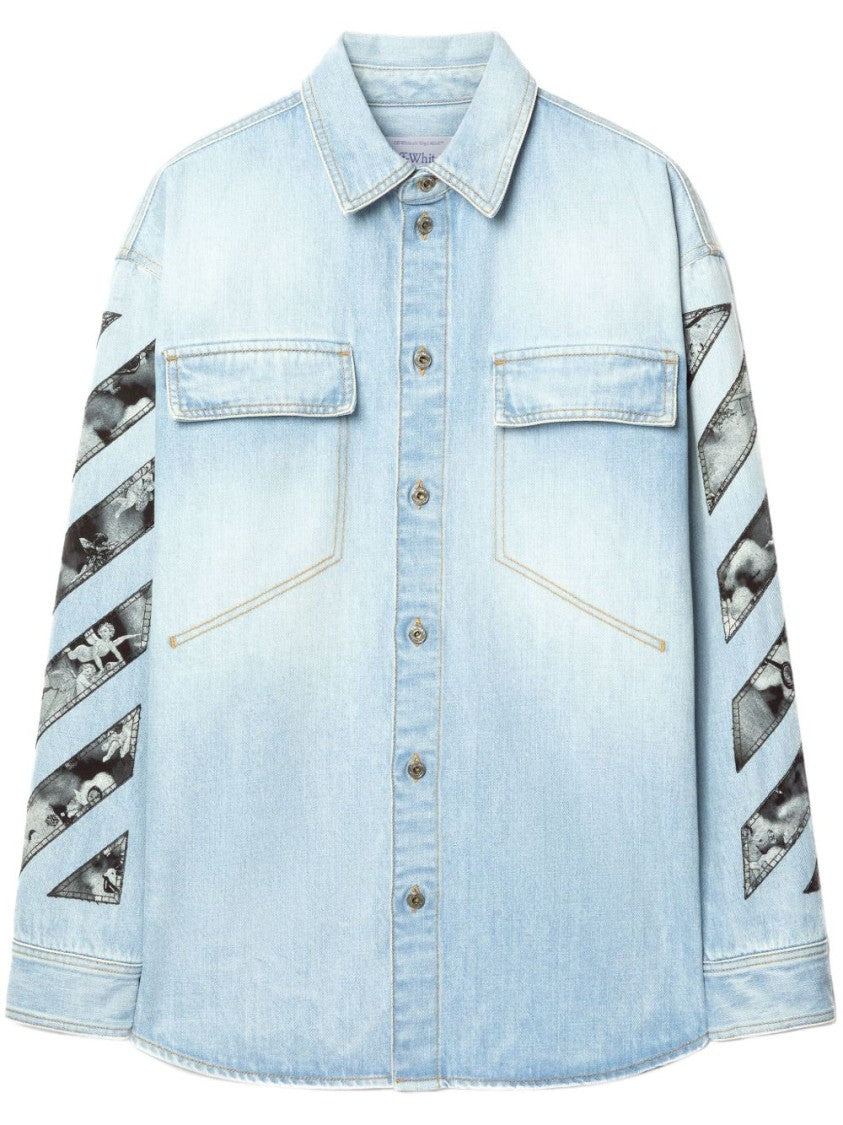 Off-White Light Blue Cotton Fresco Shirt With Flap Pockets