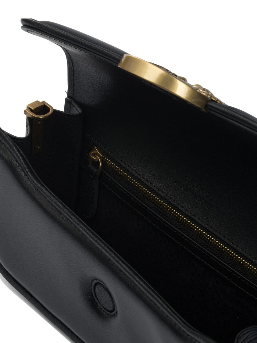 Pinko Black Leather-Cotton Crossbody Bag