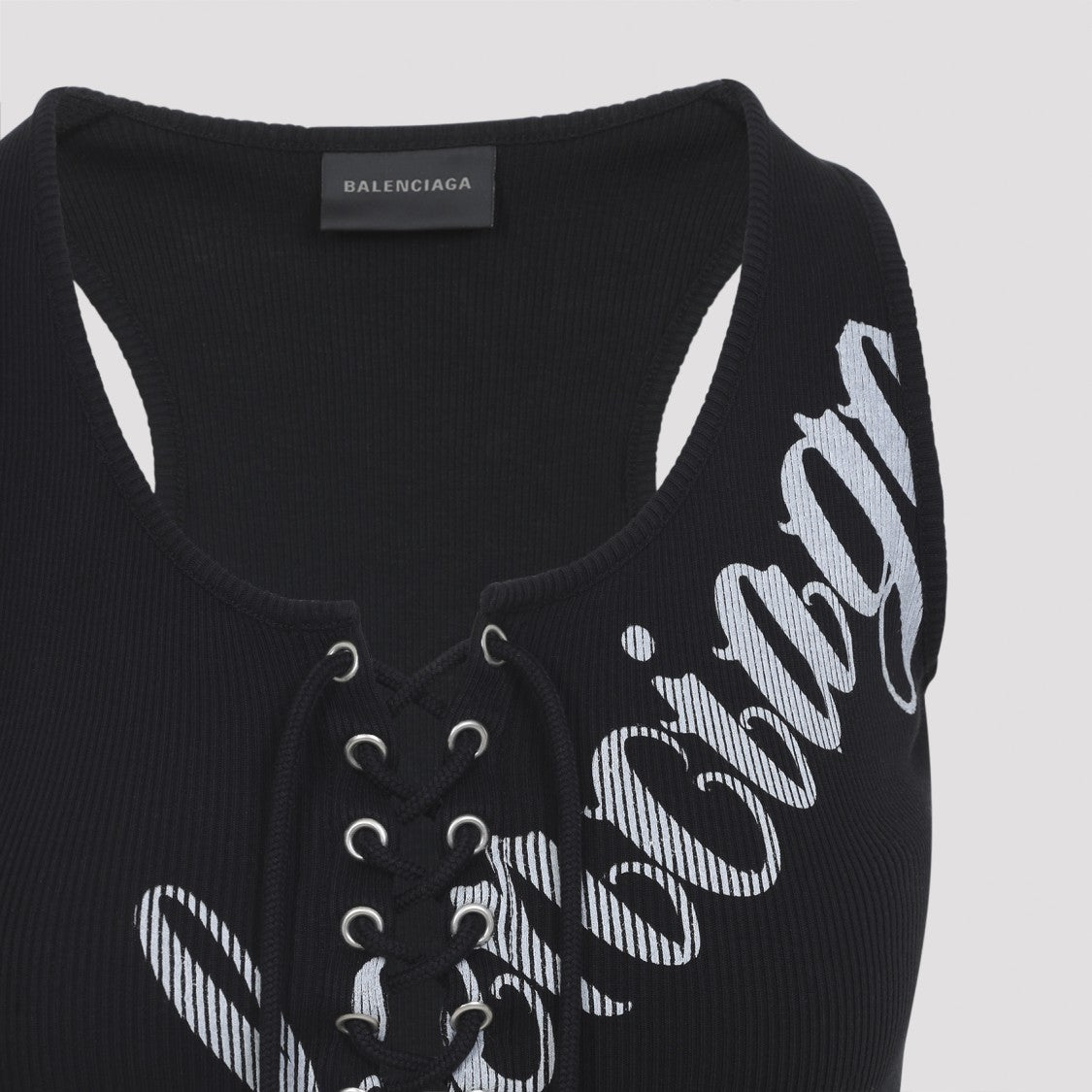Balenciaga Black Cotton Lace Up Top