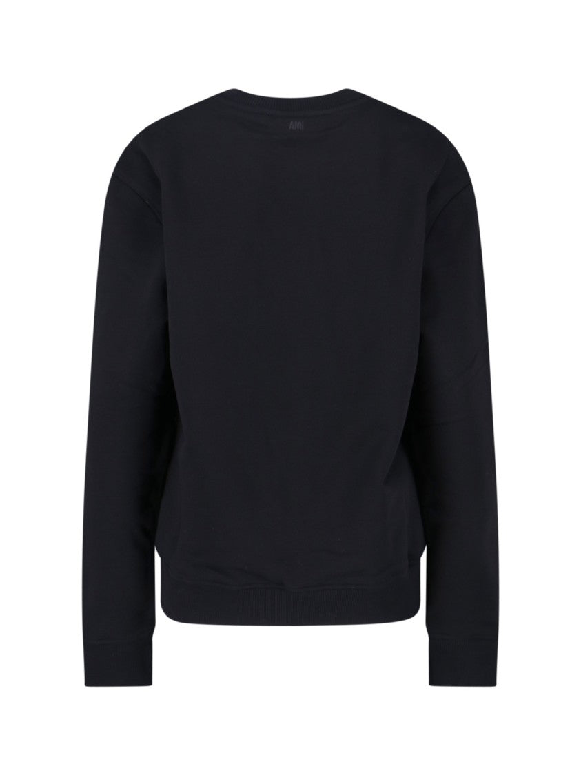 Ami Paris Crewneck Sweatshirt With Embroidered Logo And Ribbed Trims