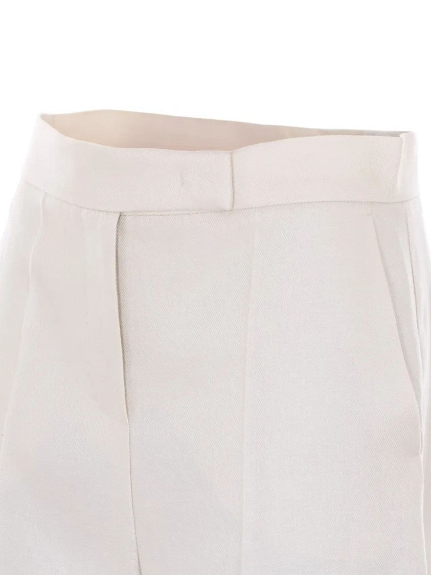 Max Mara Beige Rear Welt Pockets Linen Shorts