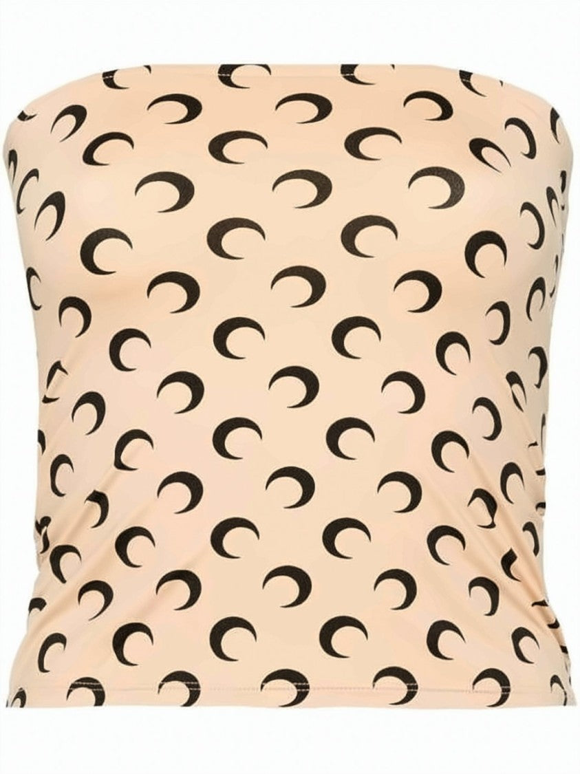 Marine Serre Crescent Moon Patterned Strapless Fitted Top