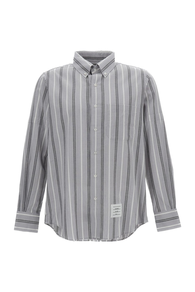 Thom Browne Relaxed Fit Striped Cotton Shirt With Pointed Collar