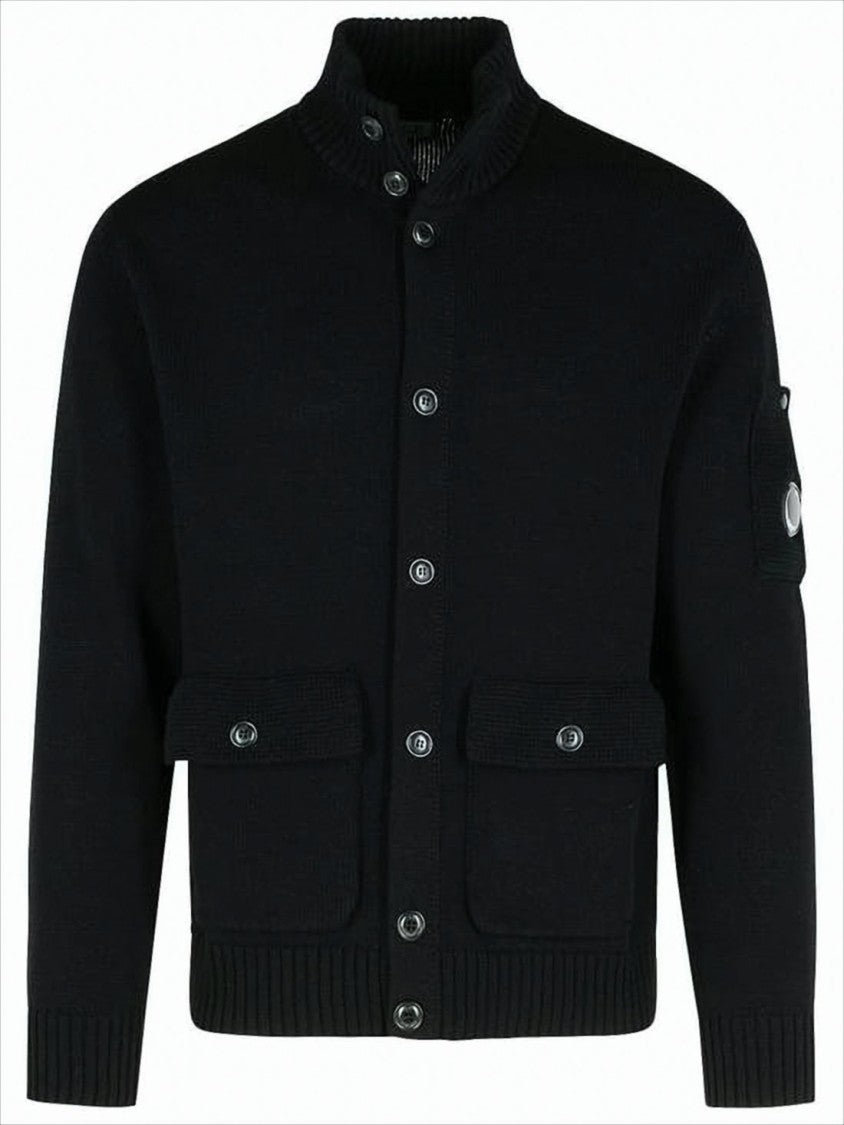 C.P. Company Button-Up Cardigan With Ribbed Details And Emblem
