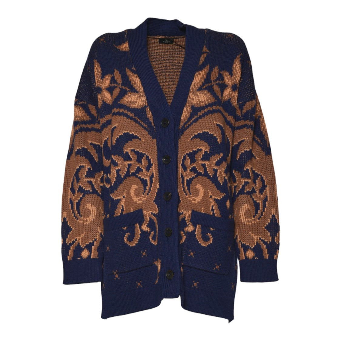 Etro Intricate Floral Patterned Deep Blue Cardigan