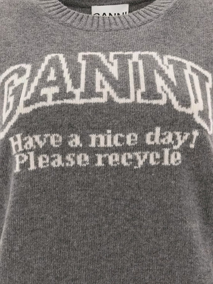 Ganni Heathered Grey Knit Vest With Bold Graphic Text