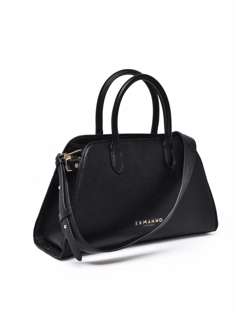 Ermanno Firenze Vienna Handbag With Trapezoidal Silhouette And Metallic Logo Accent