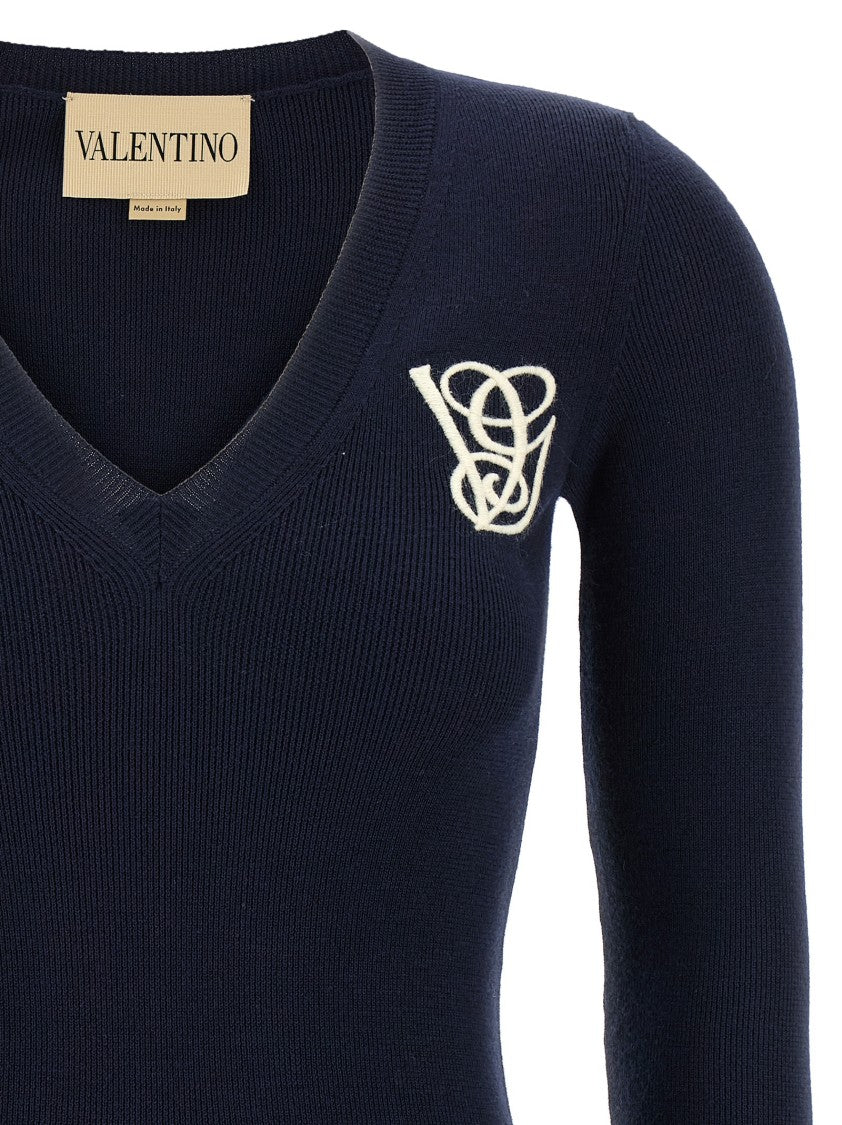 Valentino Garavani Dense Weave Virgin Wool Sweater With Ruffled Cuffs