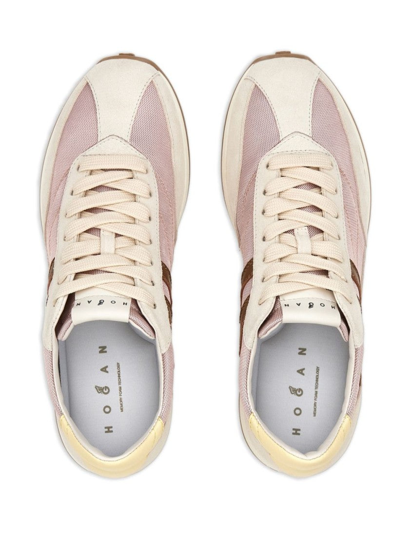 Hogan Pink Silk And Nylon Lace Sneakers
