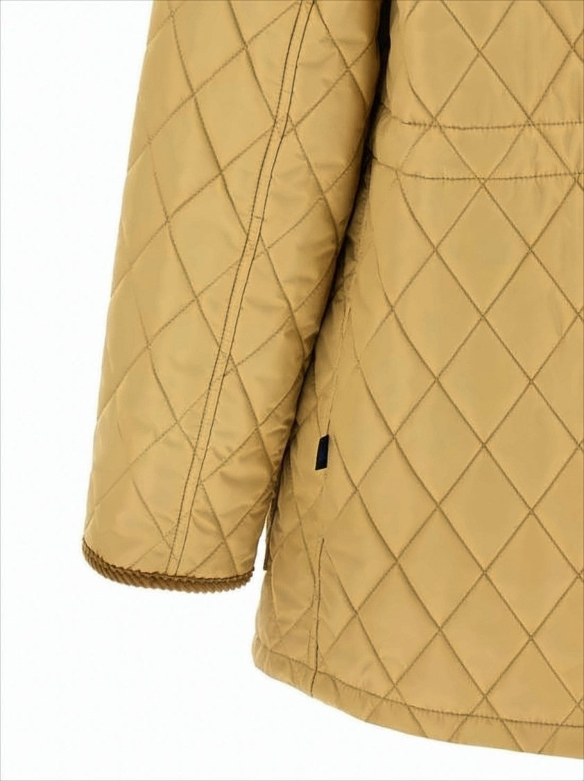 Burberry Diamond-Patterned Quilted Jacket With Checkered Hood