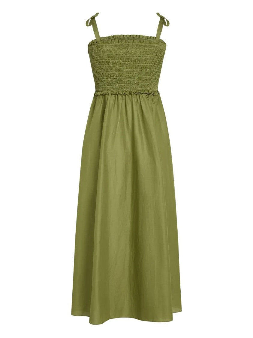 Karl Lagerfeld Midi Dress With Smocked Bodice And Square Neckline