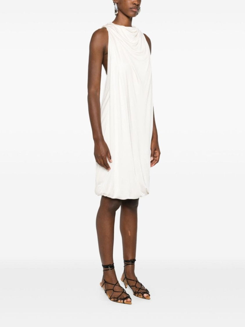Lanvin Draped White Satin Finish Midi Dress