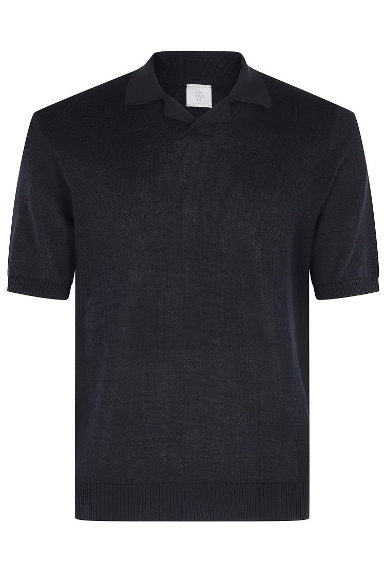 Eleventy Blue Collar Short-Sleeve Cotton Polo