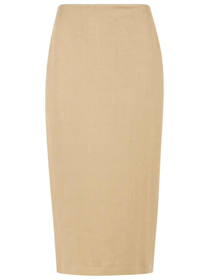 Max Mara 'Veranda' Diagonal Slim Skirt Of Camel Linen