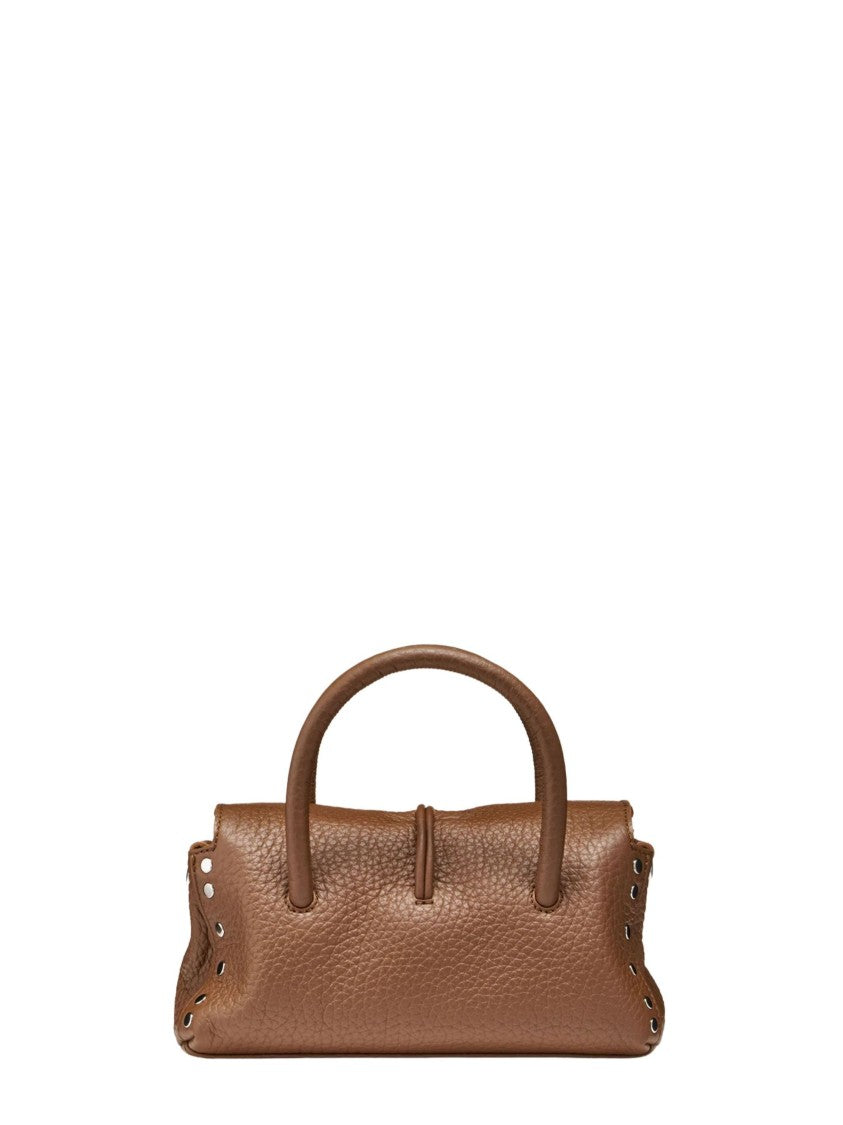 Zanellato Brown Pebbled Leather Turn-Lock Shoulder Bag