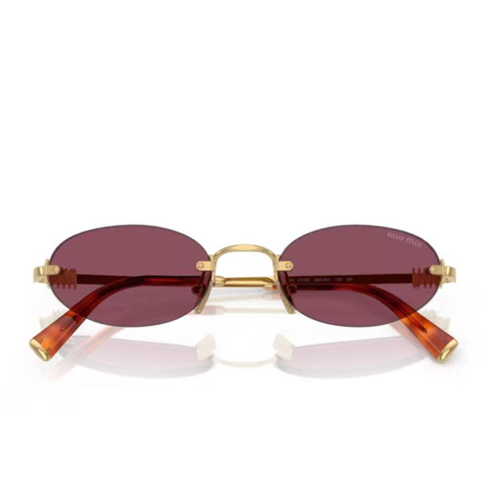 Miu Miu Rimless Gold-Tone Metal Oval Sunglasses With Bordeaux Lenses