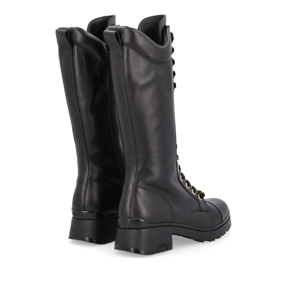 Liu Jo Black Nancy 54 Leather Lace-Up Gold Boots