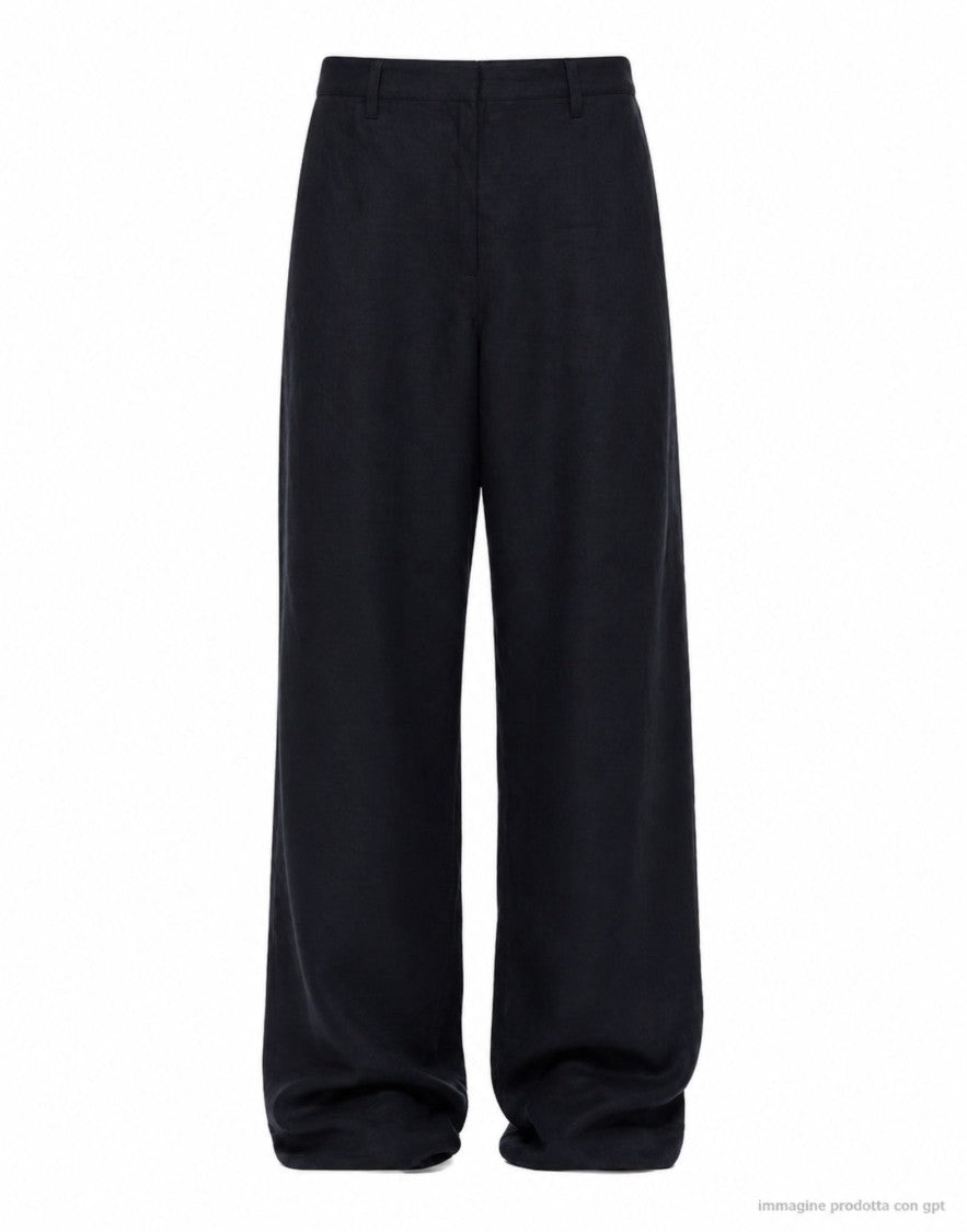 Cellar Door Black Relaxed Fit Owen Linen Trousers