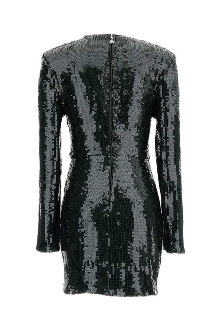 Rotate Black Olive Sequined Round-Neck Mini Dress