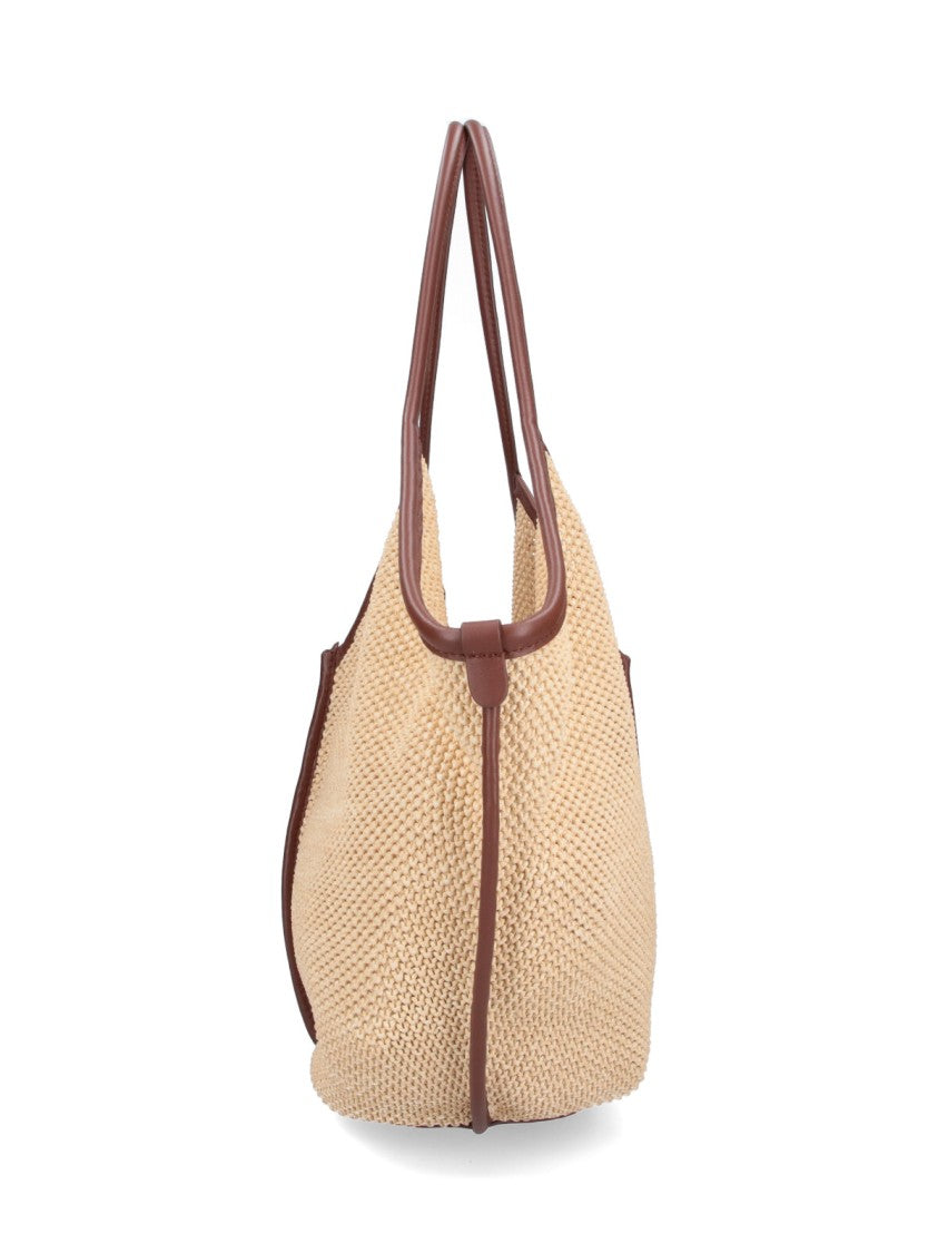 Hereu Beige Woven V-Neck Texture Tote Bag