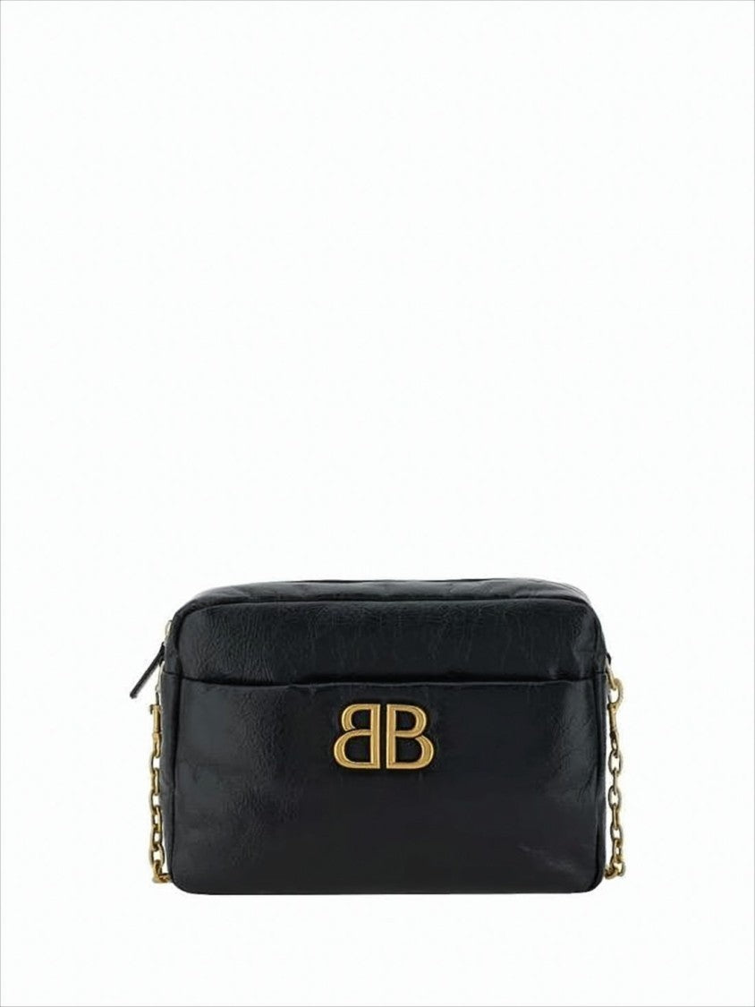 Balenciaga Rectangular Textured Leather Shoulder Bag With Gold Double-B Emblem