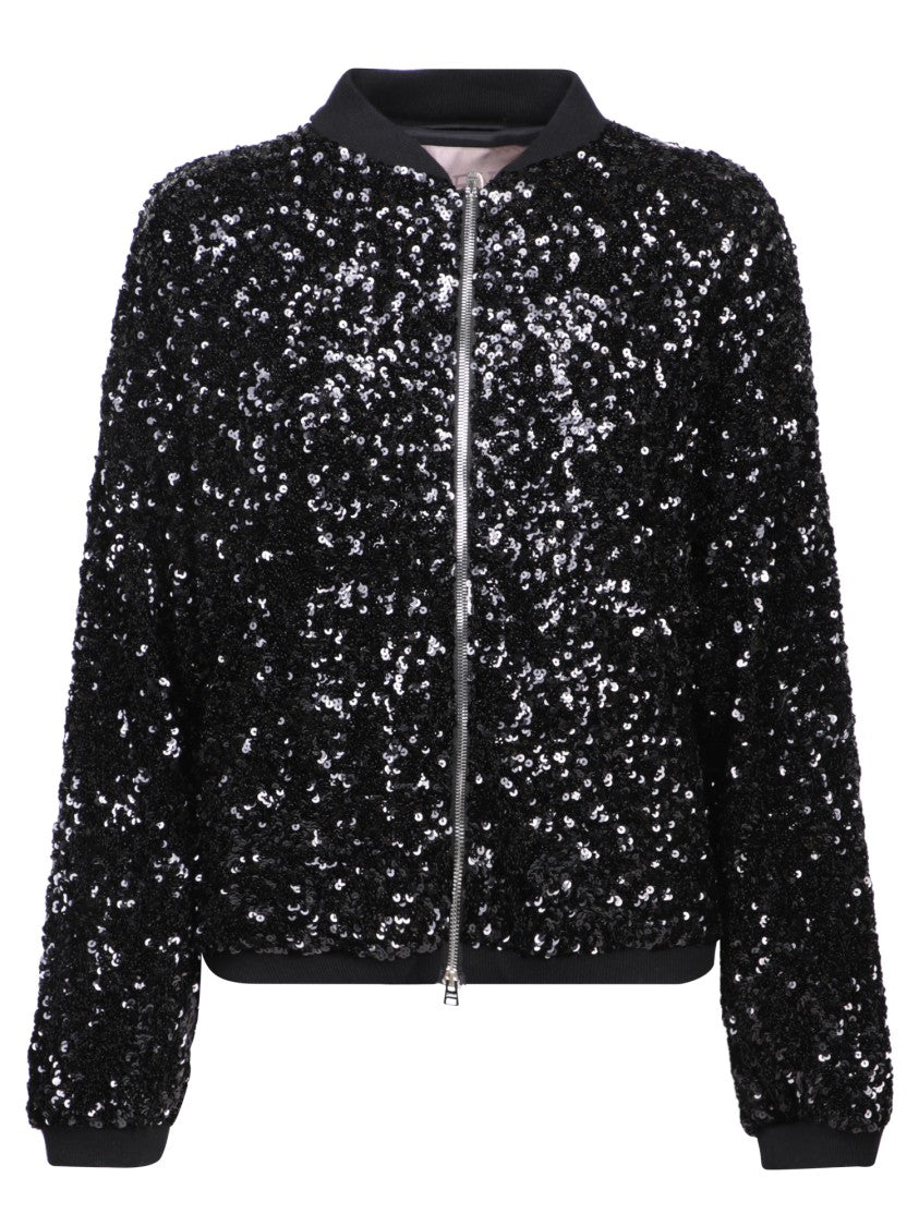 Herno Sequin-Embellished Bomber Jacket With Ribbed Details