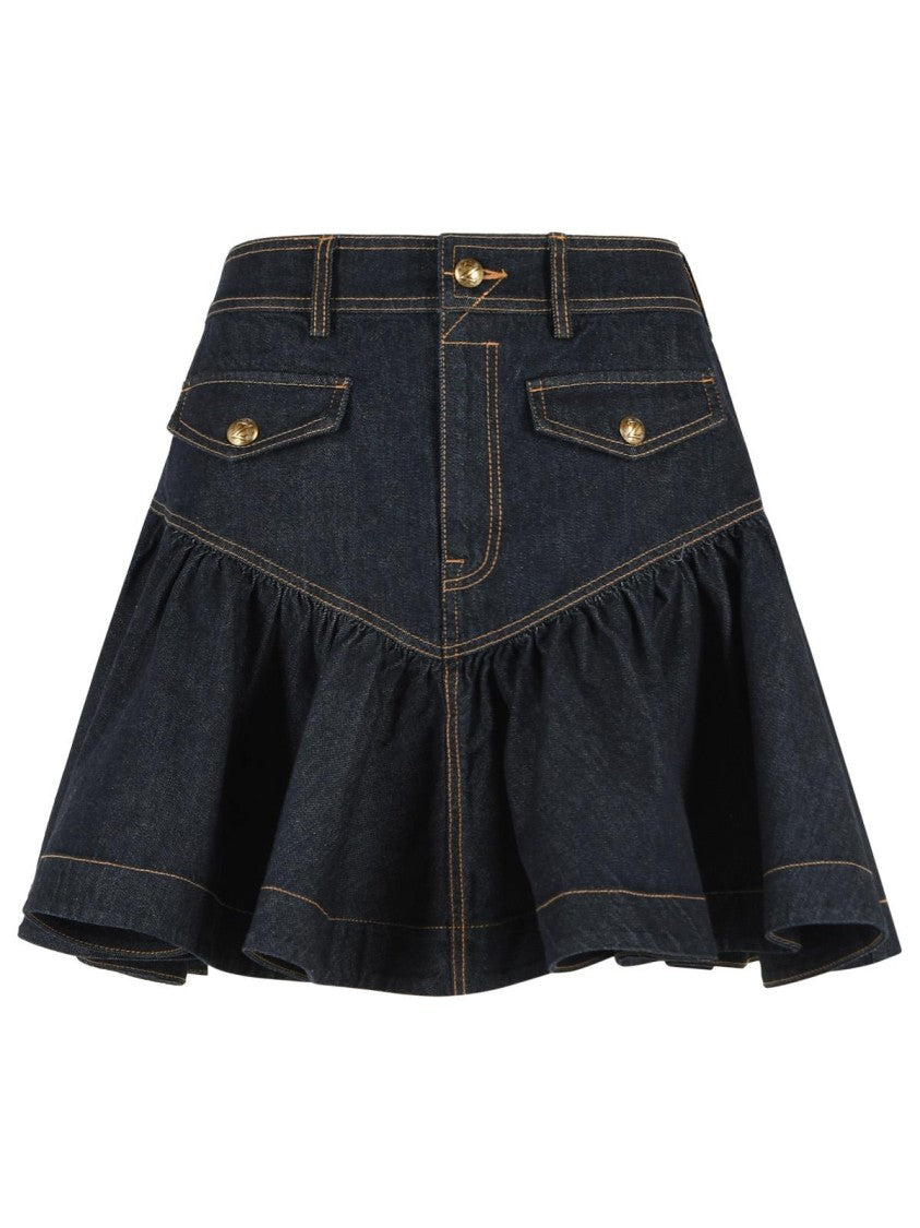 Zimmermann Blue Frill Onyx Flared Hem Denim Mini Skirt