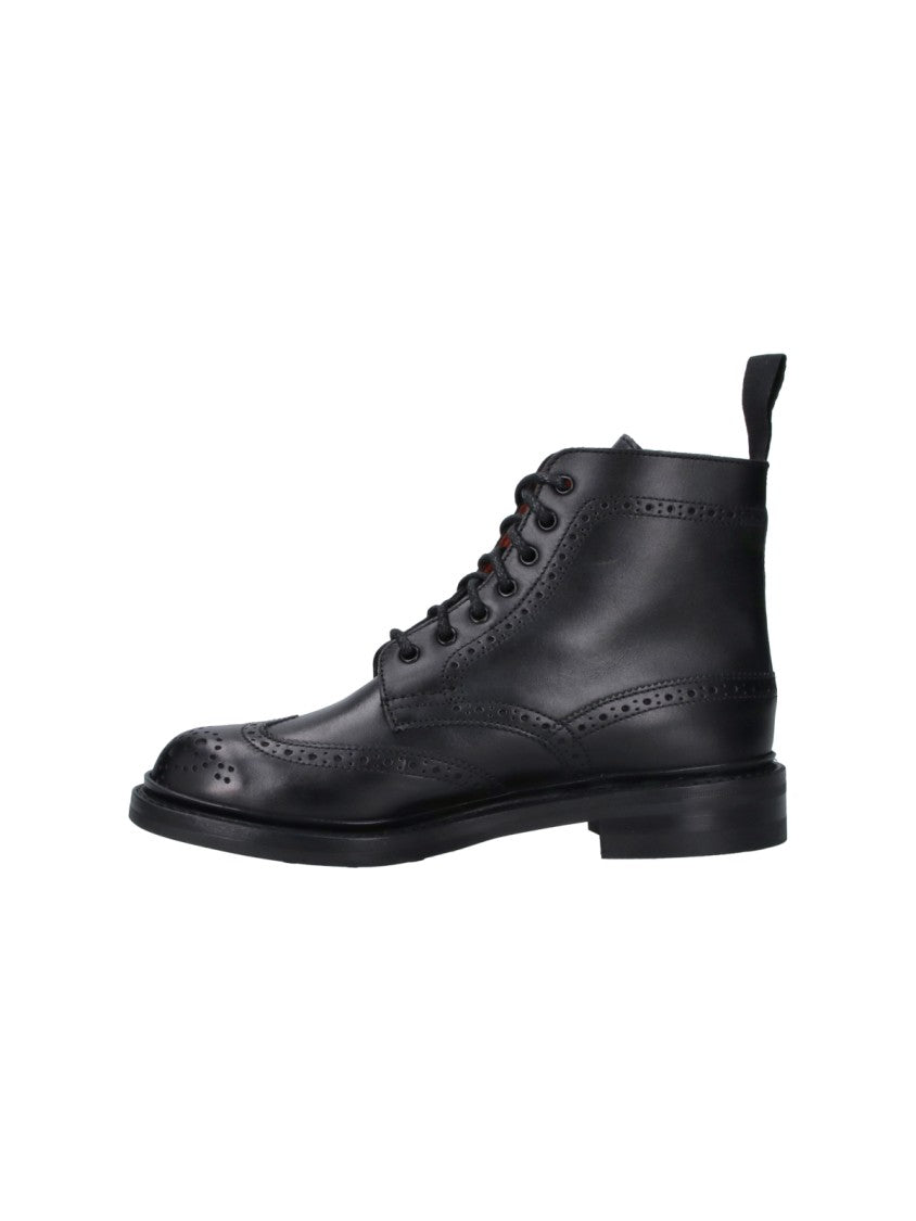 Tricker's Stow Black Round Toe Lace-Up Leather Boots