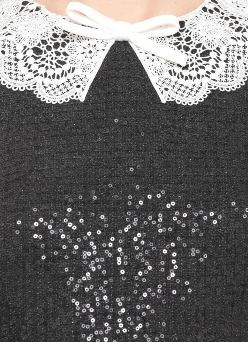 Self-Portrait Boucle Dress With All-Over Sequins And Lace Details