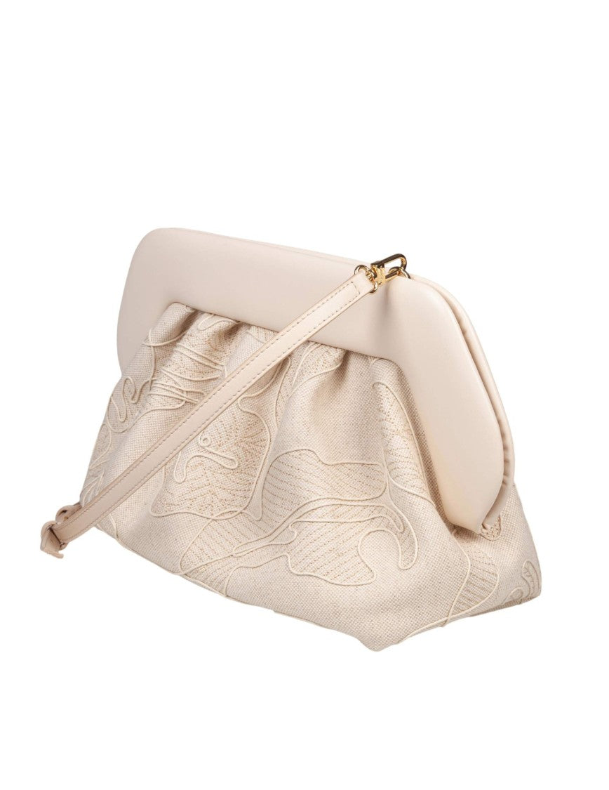 Themoirè Embroidered Canvas Handbag With Magnetic Closure And Removable Strap