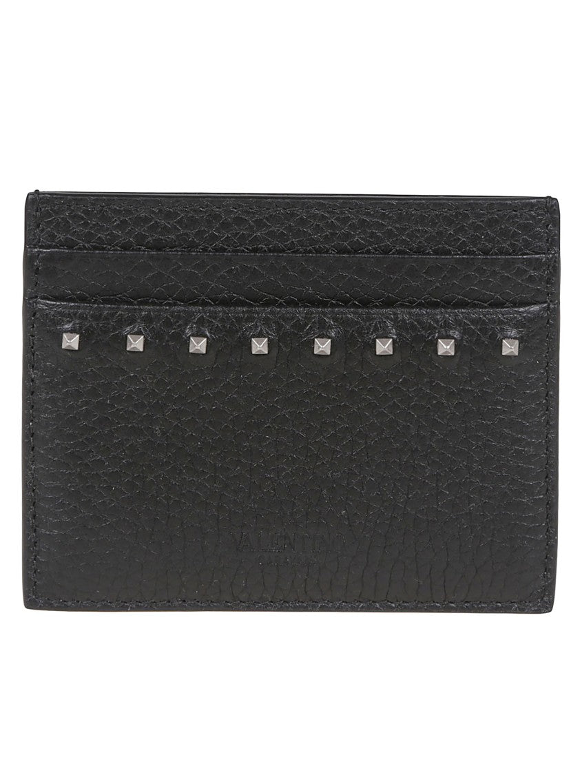 Valentino Garavani Rockstud Black Vitello Stampa Alce Card Holder
