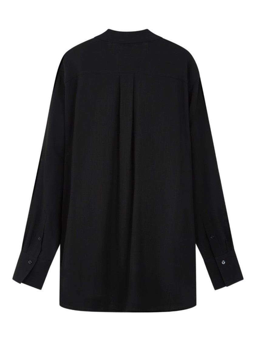Totême Black Scarf Viscose-Wool Blouse