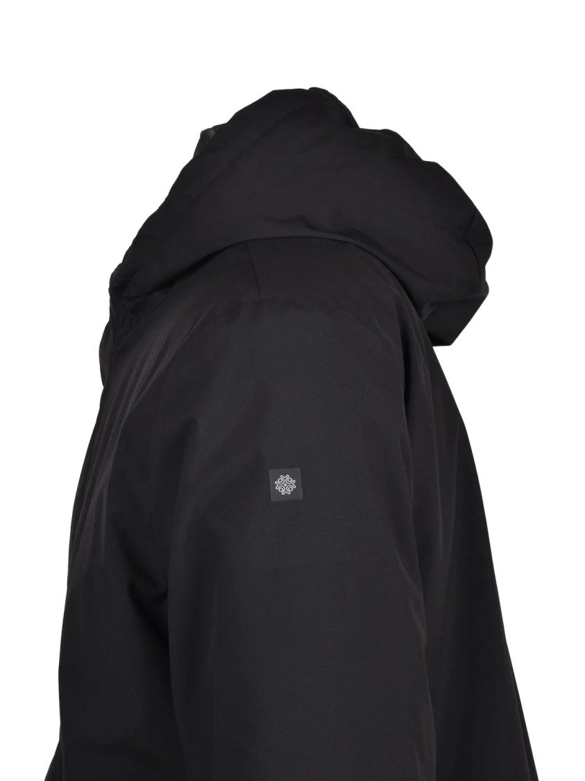 Squad2 Quilted Black Overcoat With Zip Closure And Hood