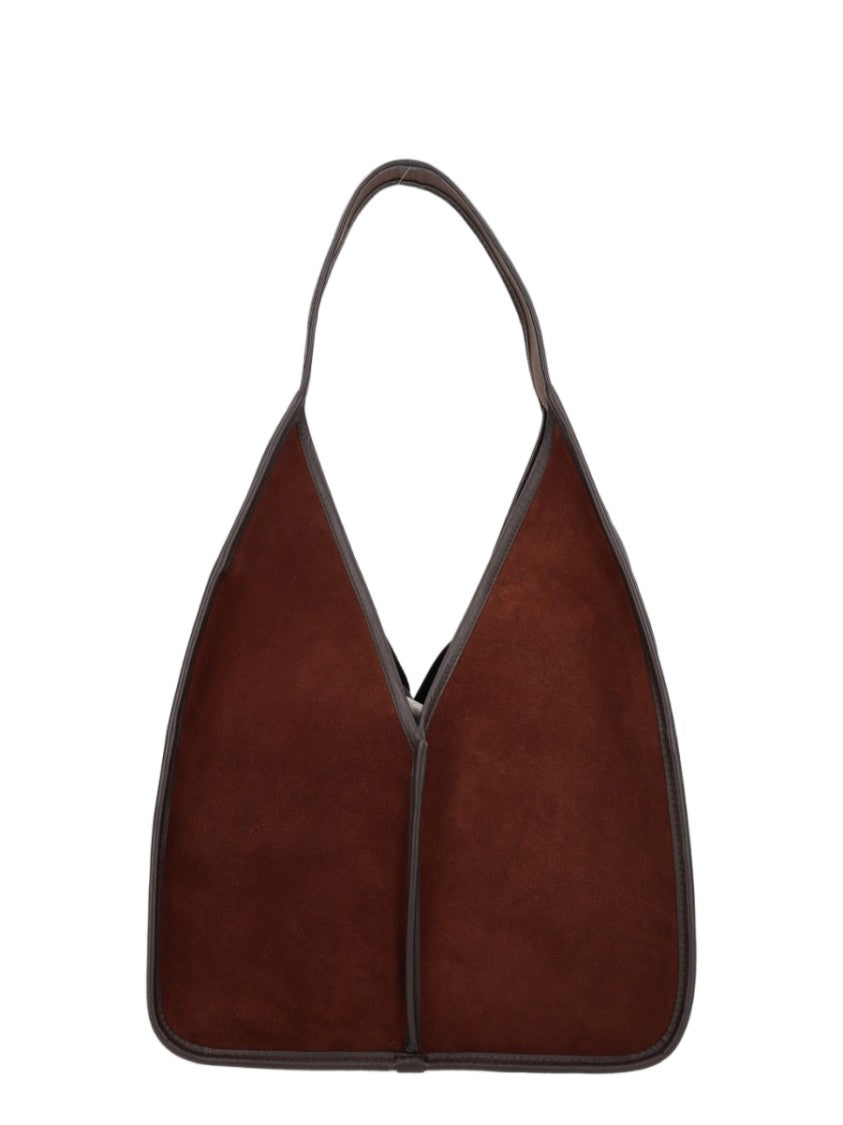 Hereu Brown Triangular Leather Suede Shoulder Bag