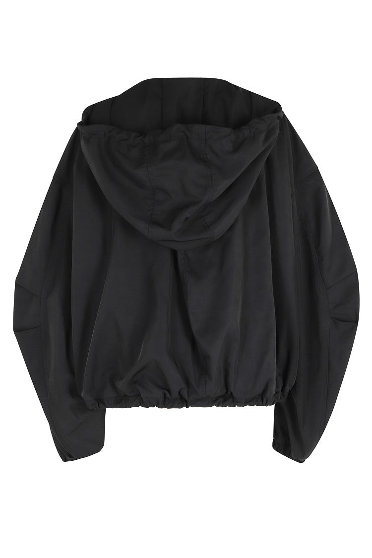 The Attico Black Cropped Drawstring Polyester Bomber Jacket