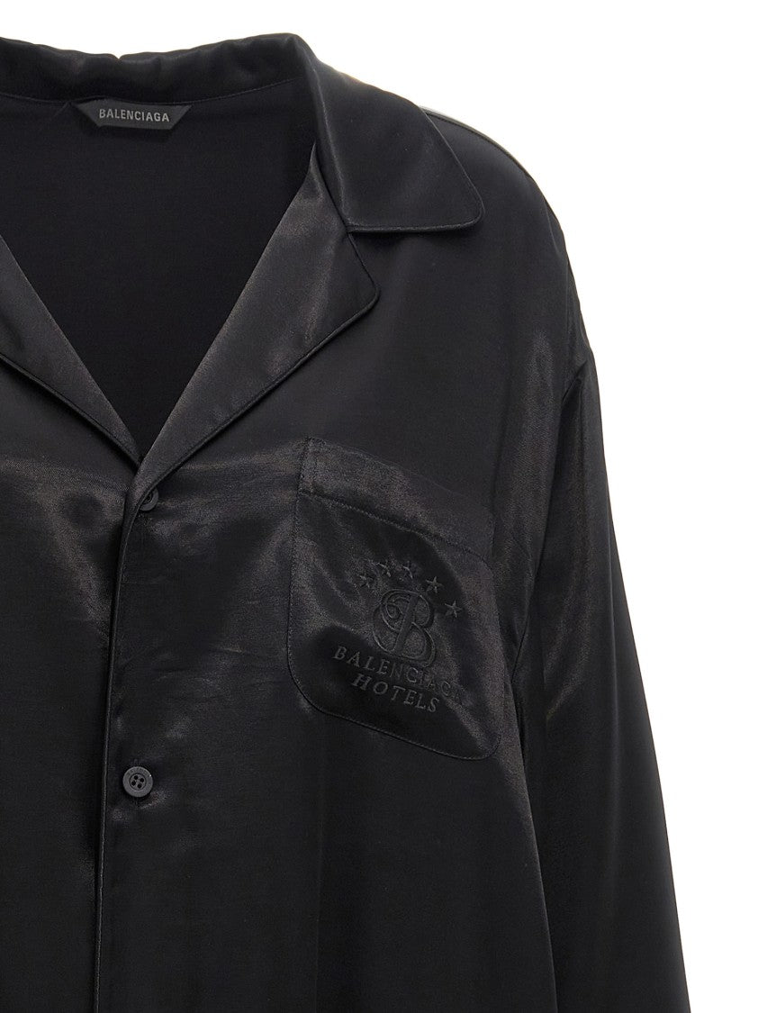 Balenciaga Pajama-Style Shirt With Tone-On-Tone Logo Embroidery