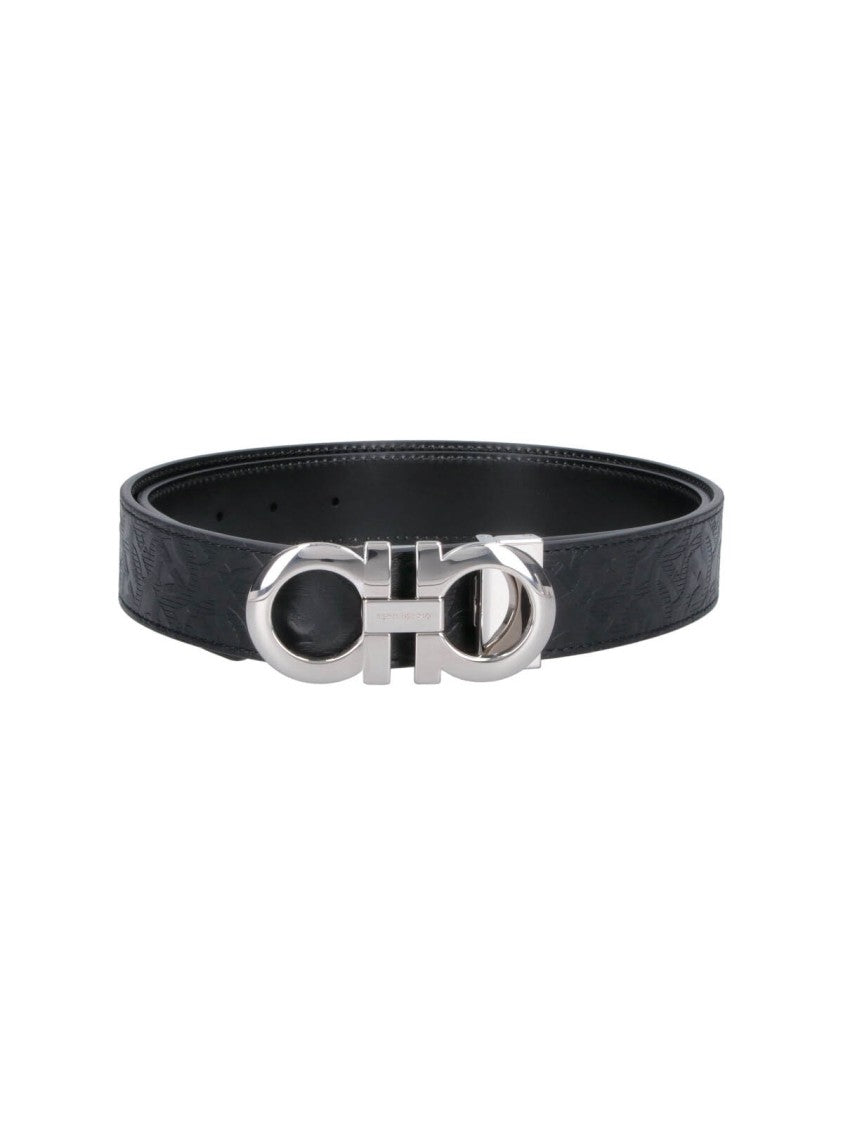 Ferragamo Black Reversible Belt With Embossed Pattern